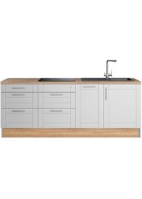 KOCHSTATION , Küche »KS-Ahus« Breite 225 cm, wahlw. Mit E-Geräten, Soft Close Funktion, MDF Fronten , Küche: grau + Front: hellgrau matt +...