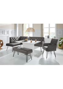 exxpo - sofa fashion, Eckbank &raquo;Doppio, Chesterfield Optik, komfortabel und bequem, hohe Designf&uuml;&szlig;e&laquo; Frei im Raum stellbar, antrazith, 100% Polyester, 