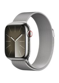 Apple , Smartwatch »Watch Series 9 Edelstahl«, (4,1 cm / 1,61 Zoll), Watch OS 10, Milanese Loop , Silber