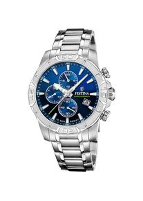 Festina, Damen, Chronograph &raquo;Timeless Chronograph&laquo; Quarzuhr, Armbanduhr, Herrenuhr, Edelstahlarmband, analog, Tag, silberfarben-blau, dunkelblau, 