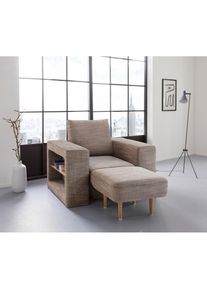 LOOKS by Wolfgang Joop, Sessel &raquo;Looksvb&laquo; Verwandlungssessel: aus Sessel wird Sessel mit 1 Hocker, Regalfunktion, beige-braun, Struktur, beige-braun