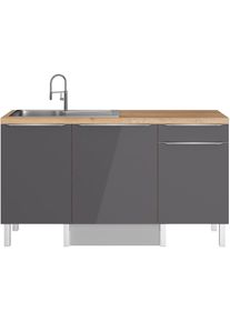 Optifit, Pantryk&uuml;che &raquo;Lilly2&laquo; Breite 160 cm, wahlweise mit E-Ger&auml;ten, K&uuml;che: grau + Front: anthrazit lackiert + Korpus: wildeichefarben + 