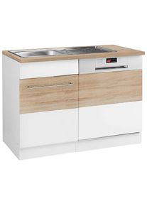 KOCHSTATION , Spülenschrank »KS-Trient«, 110 cm breit, inkl. Tür/Socke für Einbaugeschirrspüler , weiß matt/eichefarben