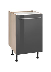 Optifit, Unterschrank &raquo;Bern&laquo; 50 cm breit, mit 1 T&uuml;r mit h&ouml;henverstellbaren F&uuml;&szlig;en, mit Metallgriff, grau Hochglanz/akaziefarben, B/H/T: 50 cm x 87 cm x