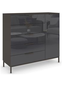 Rauch, Kombikommode &raquo;Kommode T&uuml;rkommode Sideboard Kombikommode FLIPP mit Glasfront&laquo; Breite 120 cm mit 2 Einlegeb&ouml;den, 1-t&uuml;rig mit 5 Schubladen und 