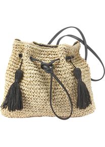 Lascana , Umhängetasche »Strandtasche«, aus Papierstroh, Handtasche, Schultertasche VEGAN , beige-schwarz