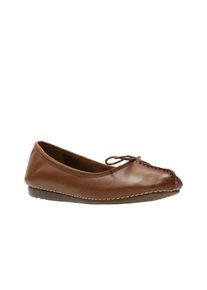 Clarks , Ballerina »Freckle Ice« Slipper, Flats, Flats, Slipper mit Schleifchen , Dark Tan Leather , 41 , 41 , Atmungsaktive Deckbrandsohle aus Leder