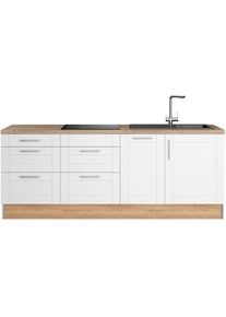 KOCHSTATION , Küche »KS-Ahus« Breite 225 cm, wahlw. Mit E-Geräten, Soft Close Funktion, MDF Fronten , Küche: weiß + Front: weiß matt + Korpus:...