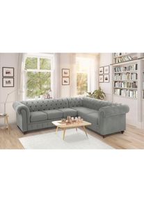 Home Affaire , Chesterfield-Sofa &raquo;Duc Ecksofa L-Form&laquo; hochwertige Knopfheftung im R&uuml;cken, Samtoptik mit changierender Optik , hellgrau