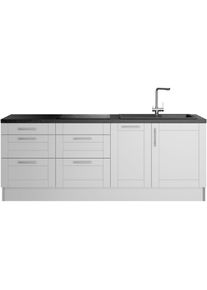 KOCHSTATION , Küche »KS-Ahus« Breite 225 cm, wahlw. Mit E-Geräten, Soft Close Funktion, MDF Fronten , Küche: grau + Front: hellgrau matt +...