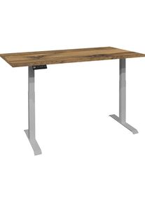 M&auml;usbacher M&auml;usbacher, Schreibtisch &raquo;Big System Office&laquo; Breite 140 cm, elektrisch h&ouml;henverstellbar, silber / plankeneiche + silber + plankeneiche, B/H/T: 140 cm,