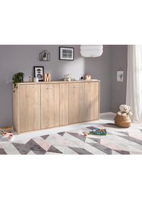 Priess, Schrankbett &raquo;Oregon&laquo; wahlweise mit LED-Beleuchtung, struktureichefarben hell, Ohne Beleuchtung Lattenrost, struktureichefarben hell