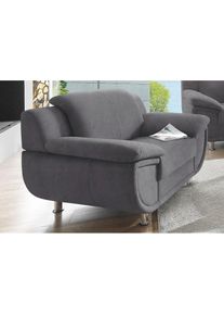 Trendmanufaktur, Sessel &raquo;Rondo, Breite 121 cm, breite Armlehnen, F&uuml;&szlig;e chromfarben&laquo; Big-Sessel wahlweise mit Federkern, bequem, anthrazit, NaturLEDER (