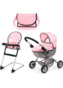 BAYER , Puppenwagen »Cosy Set, rosa«, mit Puppenhochstuhl und Wickeltasche , rosa