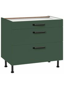 Wiho-K&uuml;chen wiho K&uuml;chen, Unterschrank &raquo;Simi&laquo; Soft-Close-Funktion in Schubk&auml;sten und Ausz&uuml;gen, verstellbare F&uuml;&szlig;e, Front und Korpus: Labrador Gr&uuml;n, B/H/T: 90 cm x 