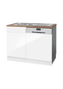 KOCHSTATION , Spülenschrank »KS-Virginia«, 110 cm breit, inklusive Einbauspüle , weiß Hochglanz/wotaneiche