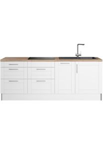 KOCHSTATION , Küche »KS-Ahus« Breite 225 cm, wahlw. Mit E-Geräten, Soft Close Funktion, MDF Fronten , Küche: weiß + Front: weiß matt + Korpus:...