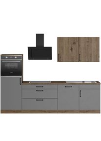 Wiho-Küchen wiho Küchen , Küchenzeile »Elba« wahlweise mit Hanseatic E-Geräten, Breite 280 cm , Küche: grau + Korpus: Halifax eichefarben Braun +...