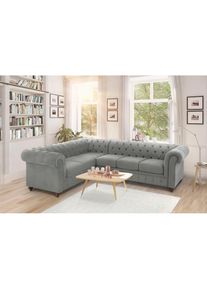 Home Affaire , Chesterfield-Sofa &raquo;Duc Ecksofa L-Form&laquo; hochwertige Knopfheftung im R&uuml;cken, Samtoptik mit changierender Optik , hellgrau