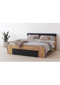Home Affaire, Bettgestell &raquo;Faweza, Breite 160 bzw. 180 cm, Stauraumbett&laquo; Funktionsbett Schublade mit extra viel Stauraum, eiche mauvella/schwarz + 