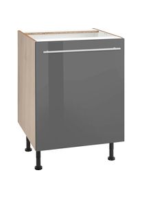 Optifit, Unterschrank &raquo;Bern&laquo; 60 cm breit, mit 1 T&uuml;r mit h&ouml;henverstellbaren F&uuml;&szlig;en, mit Metallgriff, grau Hochglanz/akaziefarben, B/H/T: 60 cm x 87 cm x