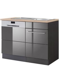 KOCHSTATION , Spülenschrank »KS-Wien«, Breite 110 cm, inkl. Möbelfront für teilintegrierbaren Geschirrspüler , grau Hochglanz
