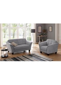 Home Affaire, Sessel &raquo;Trondheim&laquo; mit Federkern, Knopfheftung im R&uuml;cken, F&uuml;&szlig;e Buche, silber, Flachgewebe (100% Polyester);Luxus-Microfaser (90% 