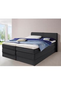 Hapo, Boxspringbett mit Bettkasten, schwarz, Kunstleder, Kopfteil, seitliche Unterbox und Obermatratze sind mit pflegeleichtem Feinstrukturstoff in 