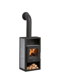 Justus, Kaminofen &raquo;&raquo;Texas&laquo; Specksteinkeramik Korpus Stahl Schwarz&laquo; Keramikkacheln, Tee- und Holzfach, Schwarz,