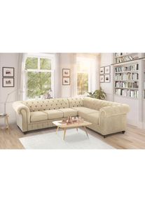 Home Affaire , Chesterfield-Sofa &raquo;Duc Ecksofa L-Form&laquo; hochwertige Knopfheftung im R&uuml;cken, Samtoptik mit changierender Optik , beige