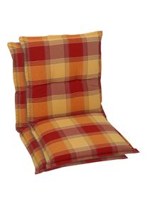 GO-DE, Sesselauflage, gelb/rot/terracotta, Obermaterial: 65% Baumwolle, 35% Polyester, B/H/T: 100 cm x 7 cm x 50 cm, gelb/rot/terracotta