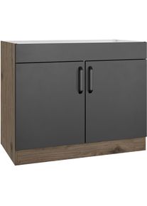 Wiho-Küchen wiho Küchen , Spülenschrank »Elba«, Breite 100 cm , Front: Schwarz, Korpus: Halifax Eiche Braun