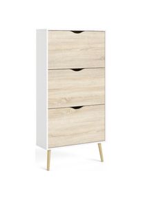 Andas, Schuhschrank &raquo;Oslo Schuhaufbewahrung, Schuhkommode, Schuhregal, Garderobenschrank&laquo; mit 3 Klappen, Breite 70 cm, H&ouml;he 139 cm, wei&szlig;/eichefarben, 