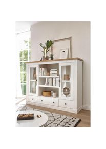 Home Affaire , Highboard »Westminster BESTSELLER!«, (Höhe ca. 122cm), im angesagten Landhaus-Look , Pinie Weiss, Wotan Eiche