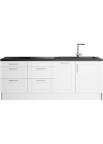 KOCHSTATION , Küche »KS-Ahus« Breite 225 cm, wahlw. Mit E-Geräten, Soft Close Funktion, MDF Fronten , Küche: weiß + Front: weiß matt + Korpus:...