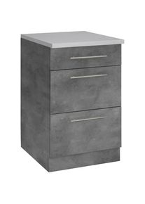 Wiho-K&uuml;chen wiho K&uuml;chen, Unterschrank &raquo;Cali&laquo; 50 cm breit, mit 2 gro&szlig;en Ausz&uuml;gen, Front und Korpus: betonfarben, Arbeitsplatte: Canvas Grau, B/H/T: 50 cm x 85 cm x