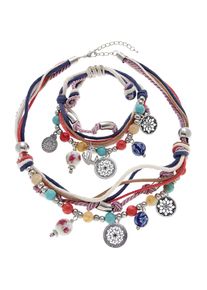 Lascana , Schmuckset »Bettlerarmband und Halsketten Set«, Mit vielen kleinen Anhängern , blau-rot-weiß/rot/weiß , Dieses Set wertet jedes Outfit...