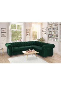 Home Affaire , Chesterfield-Sofa &raquo;Duc Ecksofa L-Form&laquo; hochwertige Knopfheftung im R&uuml;cken, Samtoptik mit changierender Optik , gr&uuml;n