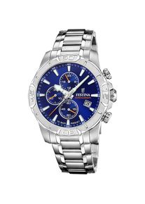 Festina, Damen, Chronograph &raquo;Timeless Chronograph&laquo; Quarzuhr, Armbanduhr, Herrenuhr, Edelstahlarmband, analog, Tag, silberfarben-dunkelblau, 