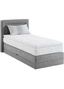 Westfalia Schlafkomfort, Boxspringbett wahlweise mit Bettkasten und Topper, grau, Microvelours Ohne Topper, mit Bettkasten rechts, grau