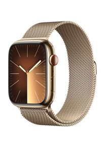 Apple , Smartwatch »Watch Series 9 Edelstahl«, (4,5 cm / 1,77 Zoll), Watch OS 10, Milanese Loop , Gold