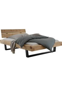 Home Affaire , Massivholzbett »Ultima Balkenbett Doppelbett, Füße Metallkufe«, (hohe Belastbarkeit: 200kg je Seite), FSC -zertifizierte Wildeiche...