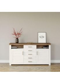 set one by Musterring , Sideboard »York«, Typ 55, mit viel Stauraum, im Landhaus-Stil, B 184 x H 95 cm , Weiß/ Eiche