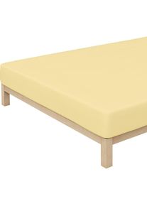 Schlafgut, Spannbettlaken &raquo;Premium&laquo; Zero Waste Verpackung, PREMIUM Qualit&auml;t, yellow mid, Mako-Zwirn-Jersey, Obermaterial: 95% Baumwolle, 5% Elasthan, 