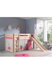 Vipack , Hochbett »Pino, Spielbett massiv Kiefer, stabil gebaut, 3 Korpusfarben zur Wahl«, (inkl. Rolllattenrost, Leiter und Absturzschutz, mit...