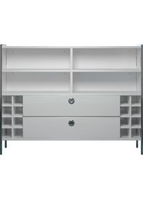 Places of Style , Tresentisch »Imperia«, Mobile Bar mit Chromrahmen, viel Stauraum - (B/T/H) 140/48/109 cm , Weiß Hochglanz Lack + Weiß Hochglanz Lack