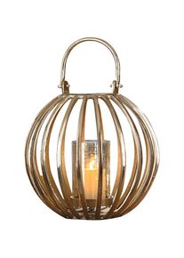 Gilde , Windlicht »Barra, Weihnachtsdeko«, (1 St.), aus Aluminium mit Henkel, Durchmesser ca. 31 cm , goldfarben