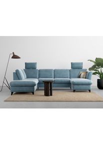 Home Affaire, Wohnlandschaft &raquo;Trelleborg U-Form&laquo; wahlweise mit Bettfunktion und Bettkasten, inkl. Federkern-Polsterung, blau/grau, 100% Polyester, B/H