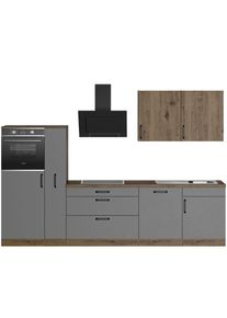 Wiho-Küchen wiho Küchen , Küchenzeile »Elba« wahlweise mit Hanseatic E-Geräten, Breite 310 cm , Küche: grau + Korpus: Halifax eichefarben Braun +...