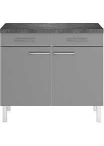 Optifit, Unterschrank Breite 100 cm, 2 T&uuml;ren, 2 Schubk&auml;sten, basalt grau/basalt-Black Stone, Spanplatte, B/H/T: 100 cm x 90 cm x 60 cm, basalt grau/